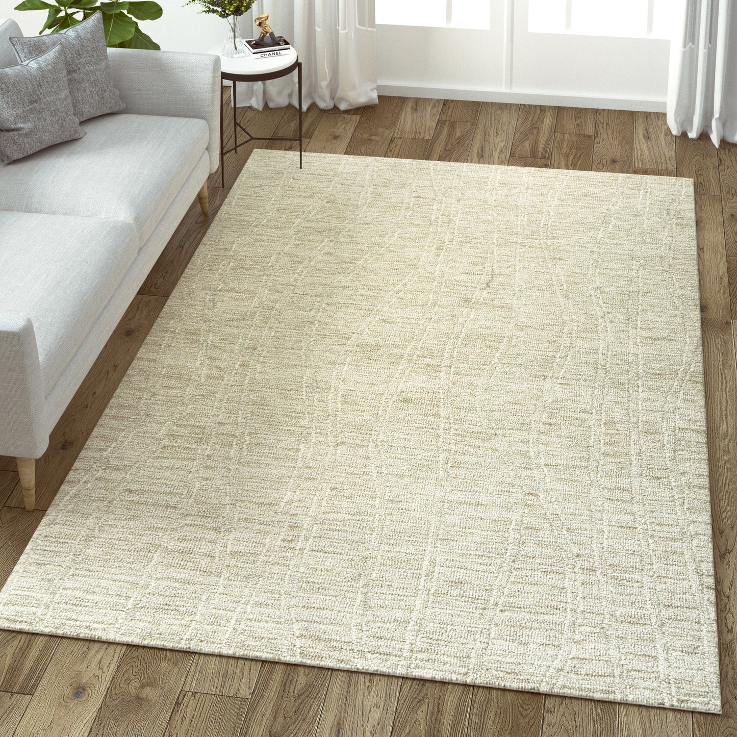 Haze-82448 Casual Hand-Tufted Light Taupe/Cream Cotton Indoor Area Rug - LR Home
