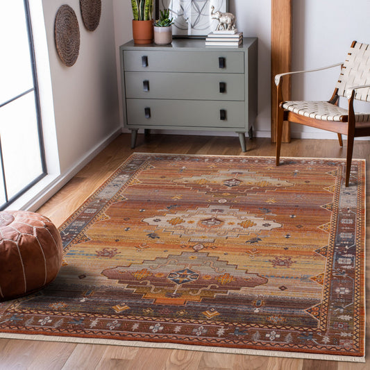 Holi-81771 Bohemian/Eclectic Power-Loomed Brown/Yellow/Multi Cotton Indoor Area Rug - LR Home