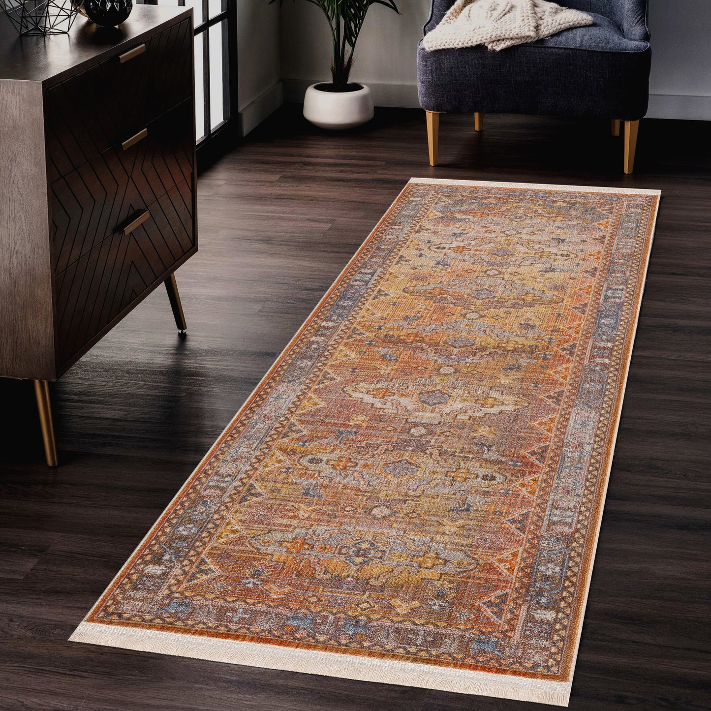 Holi-81771 Bohemian/Eclectic Power-Loomed Brown/Yellow/Multi Cotton Indoor Area Rug - LR Home