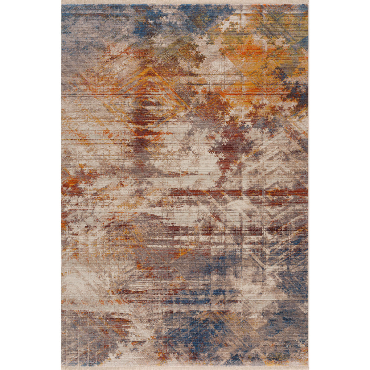 Distressed Geometric Abstract Overlay Area Rug - Silo view