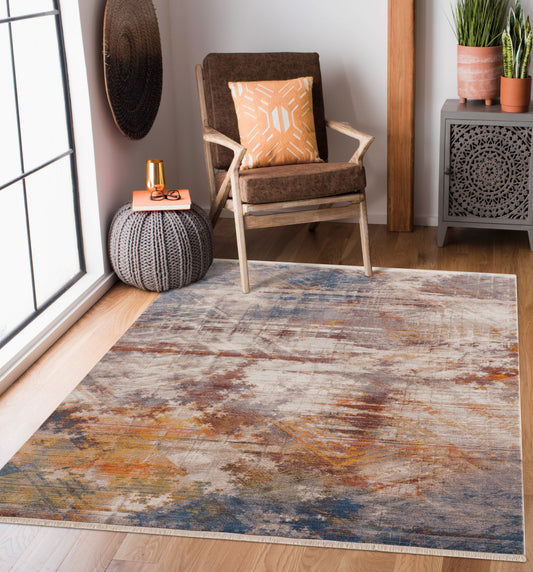 Holi-81773 Modern Power-Loomed Gray/Blue/Red/Yellow/White Cotton Indoor Area Rug - LR Home