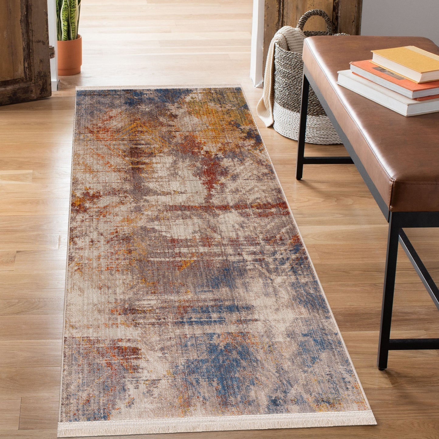 Holi-81773 Modern Power-Loomed Gray/Blue/Red/Yellow/White Cotton Indoor Area Rug - LR Home