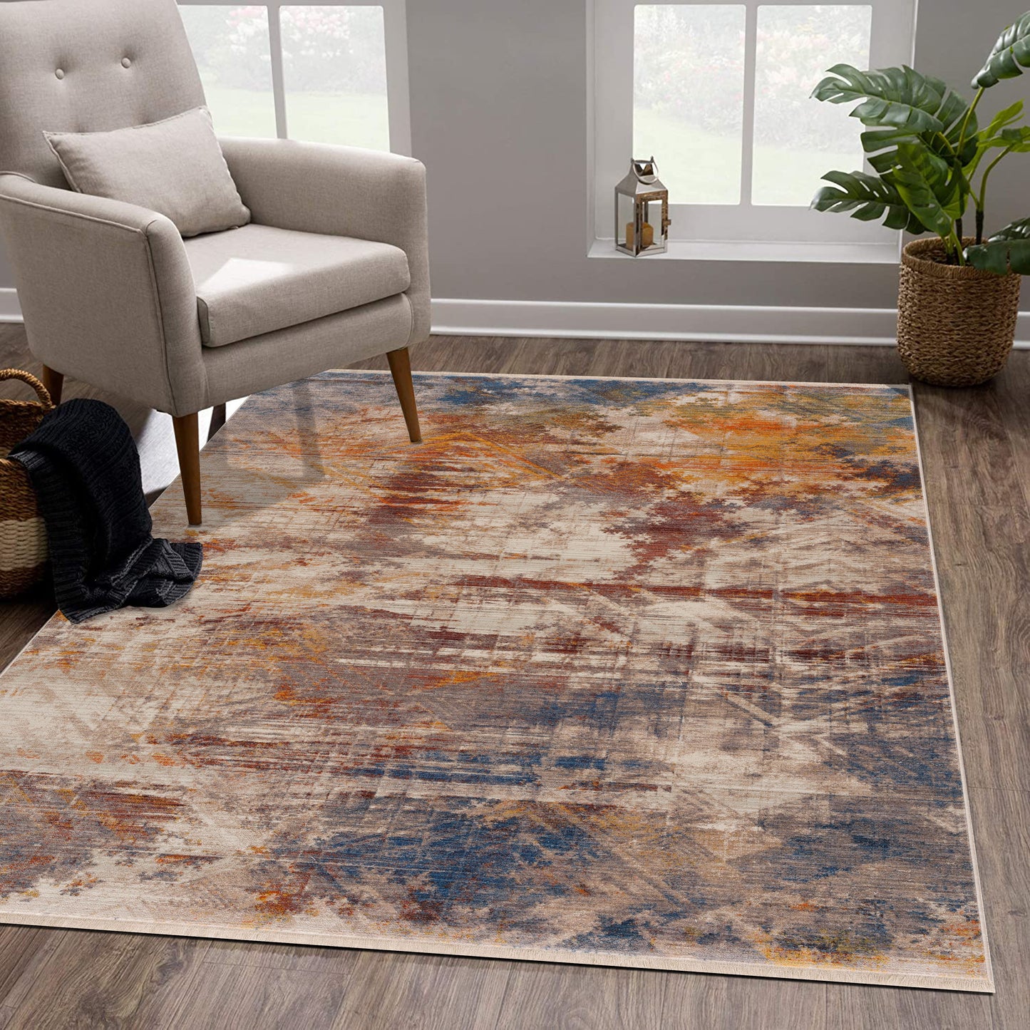 Holi-81773 Modern Power-Loomed Gray/Blue/Red/Yellow/White Cotton Indoor Area Rug - LR Home