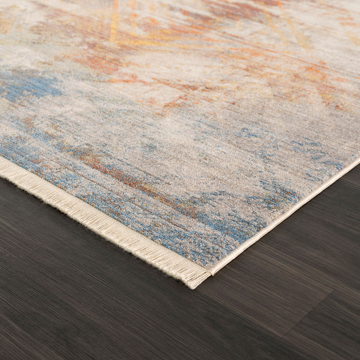 Distressed Geometric Abstract Overlay Area Rug - side angle view