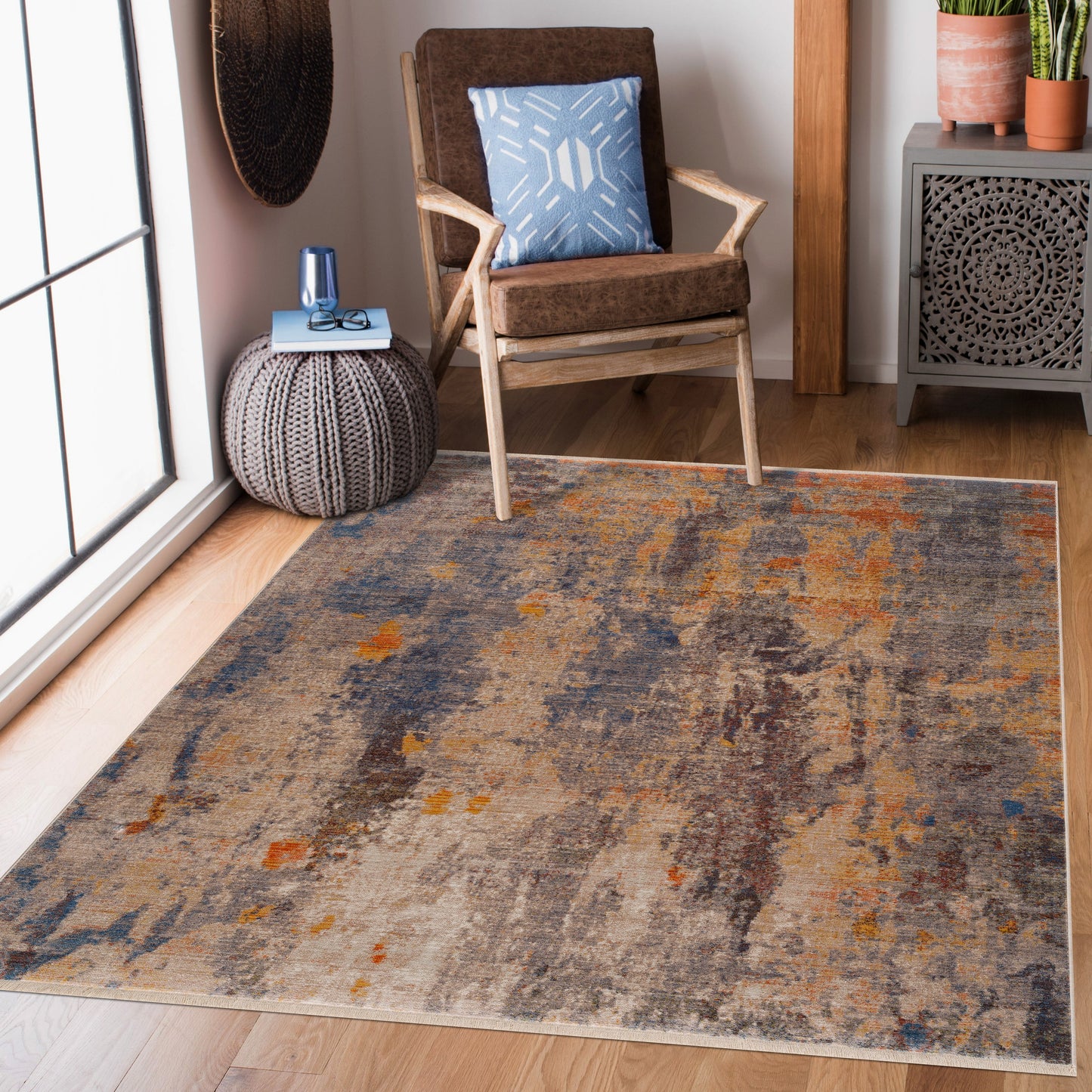 Holi-81774 Modern Power-Loomed Gray/Beige/Blue/Yellow/Multi Cotton Indoor Area Rug - LR Home