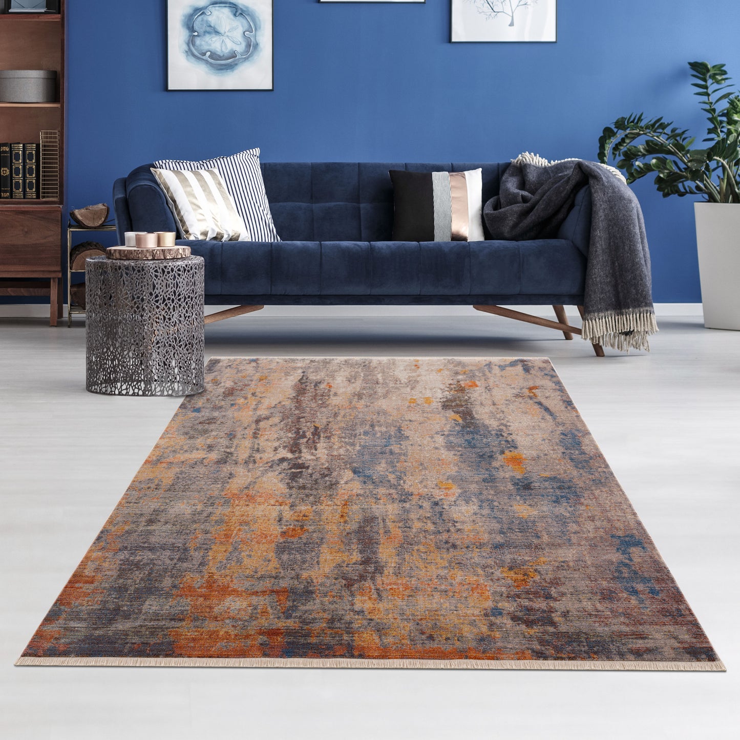 Holi-81774 Modern Power-Loomed Gray/Beige/Blue/Yellow/Multi Cotton Indoor Area Rug - LR Home