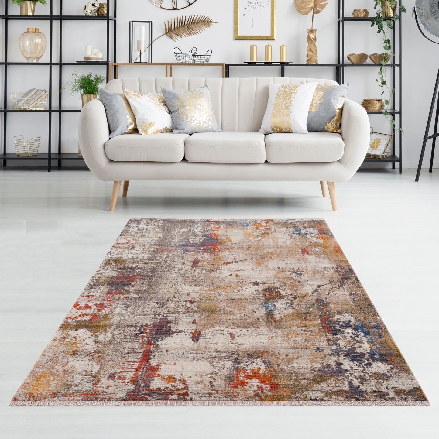 Holi-81776 Modern Power-Loomed Gray/Ivory/Multi Cotton Indoor Area Rug - LR Home