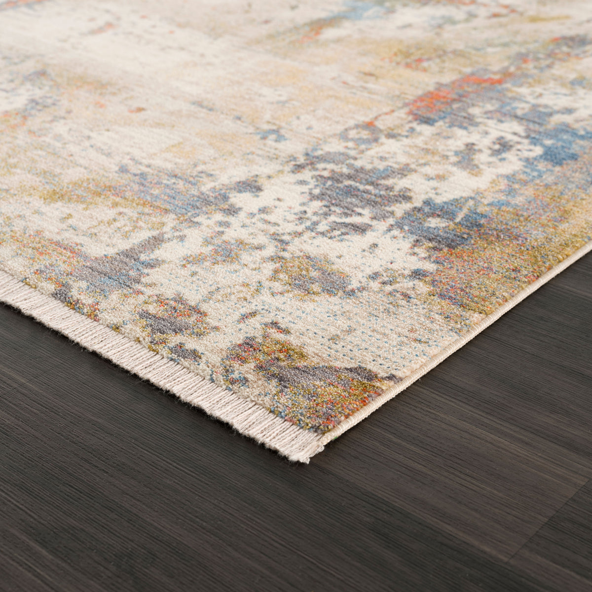 Distressed Modern Abstract Area Rug - side angle view