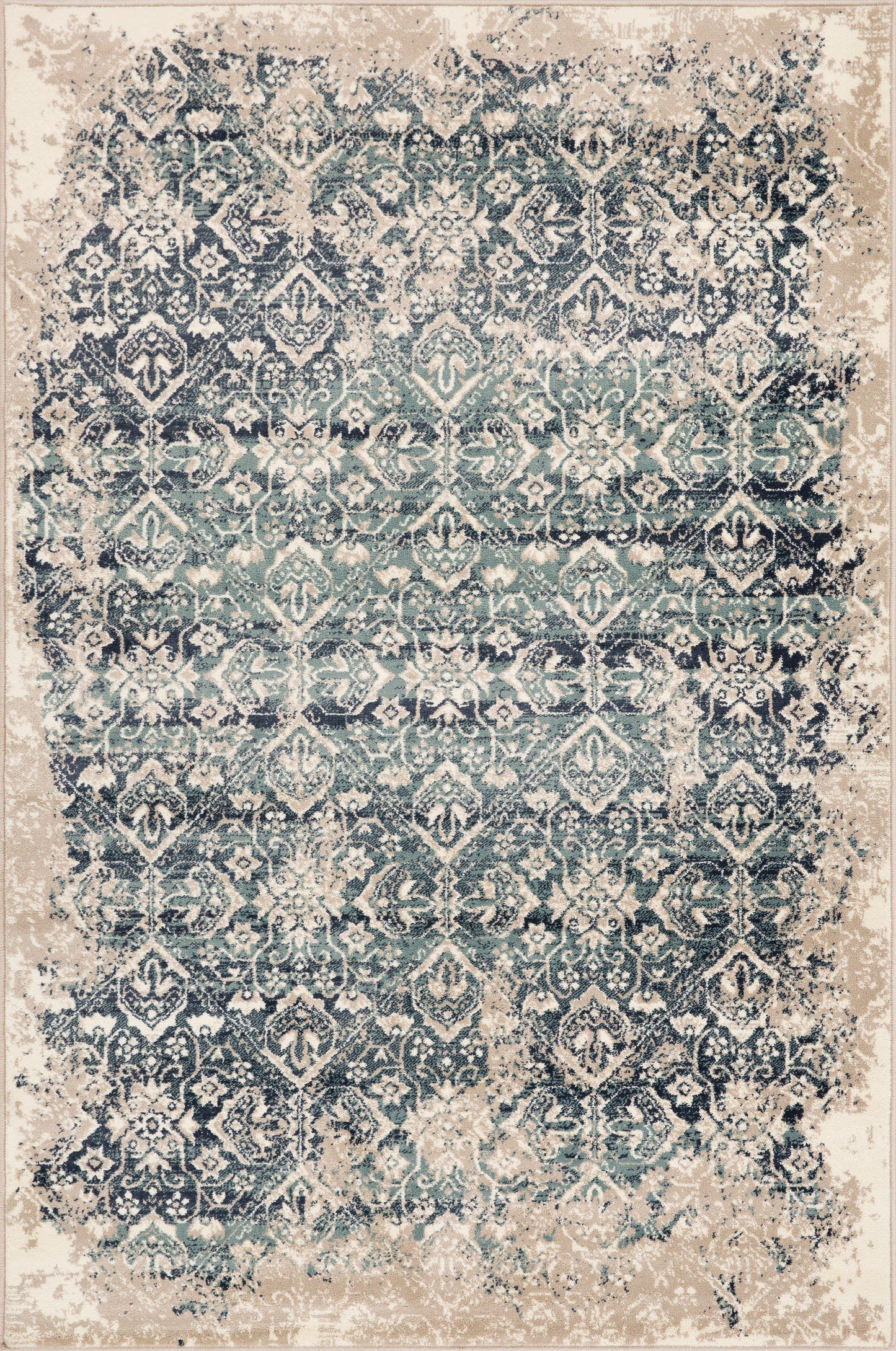 Heritage 9372 Ivory/Blue Anna Machine Woven Performance Area Rug - KAS