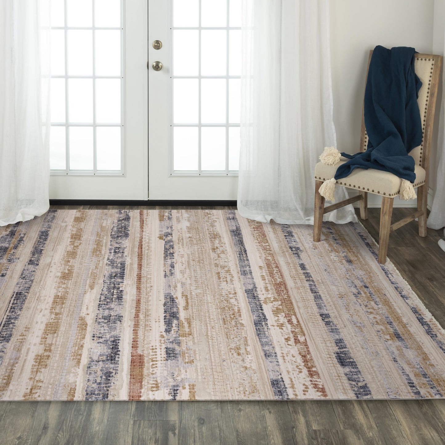 Iconic ICO763 Terracotta/Blue Machine-Made Rug - Rizzy