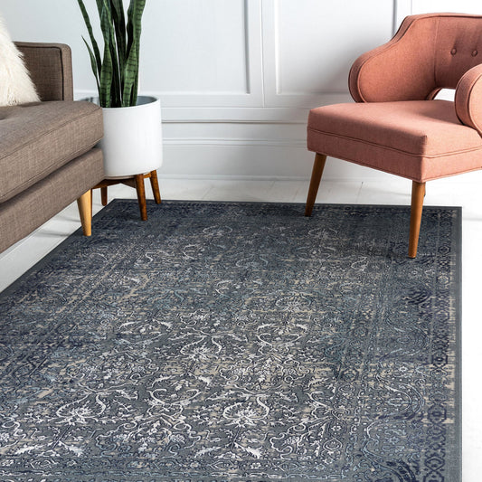 Imagine-81511 Modern Power-Loomed Blue/Silver/Gray/Cream Cotton Indoor Area Rug - LR Home