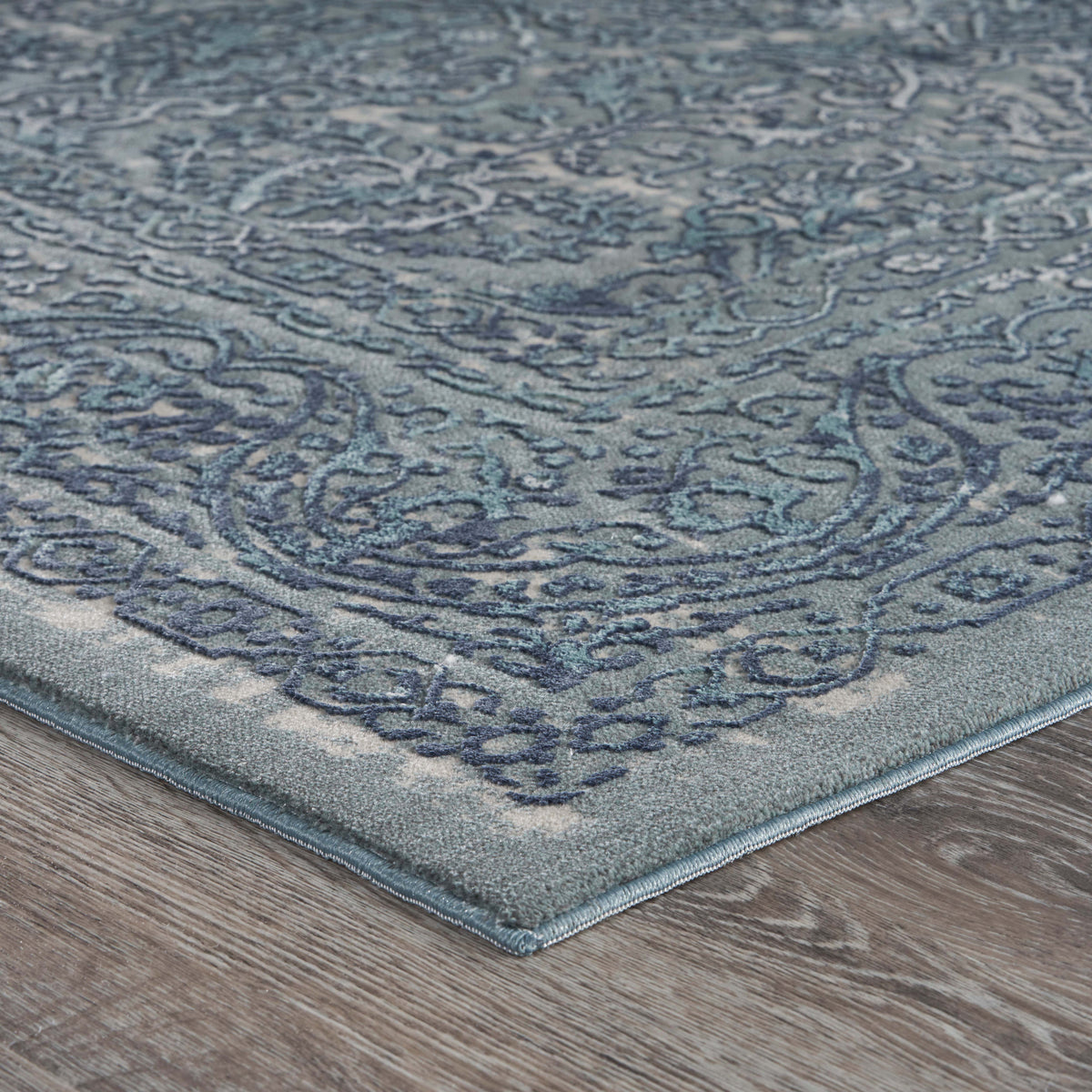 Neutral Distressed Dusk Contemporary Runner Rug - side angle view