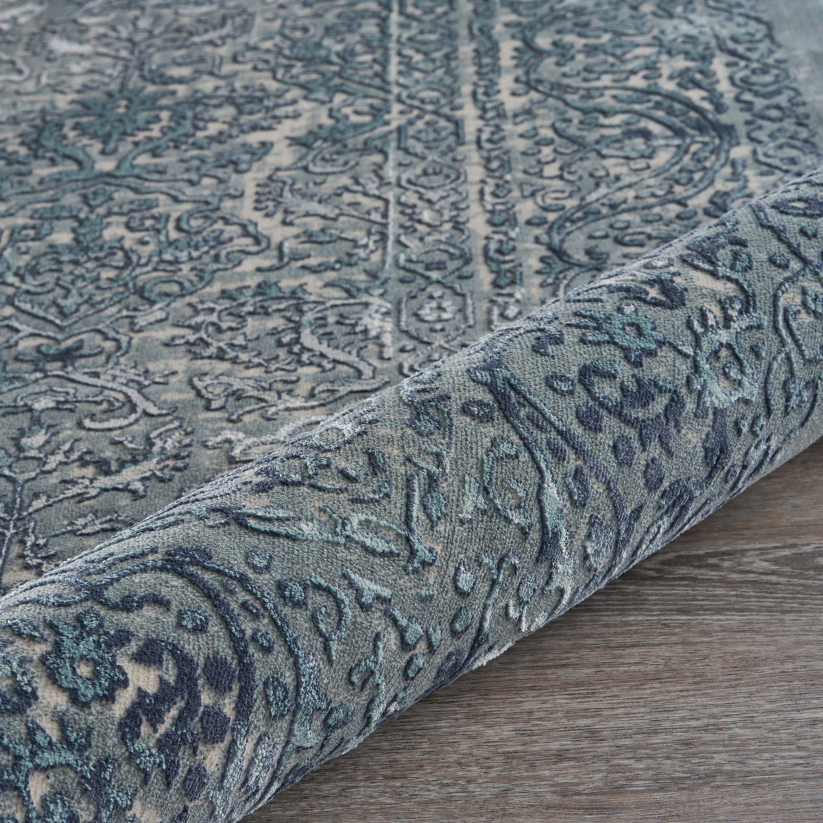 Neutral Distressed Dusk Contemporary Runner Rug - corner view