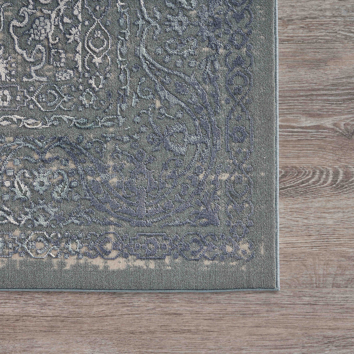 Neutral Distressed Dusk Contemporary Runner Rug - back view