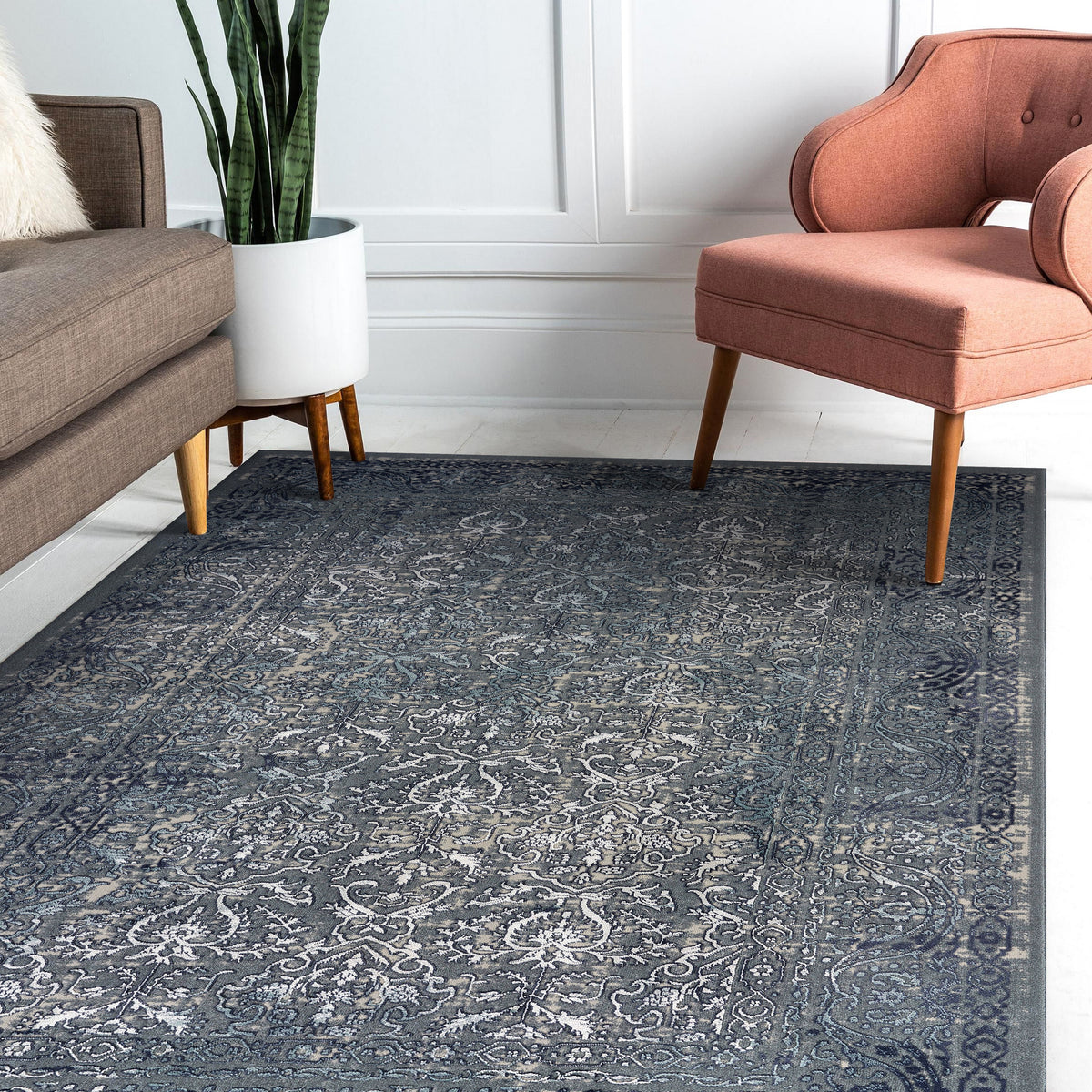 Neutral Distressed Dusk Contemporary Runner Rug - lifestyle view