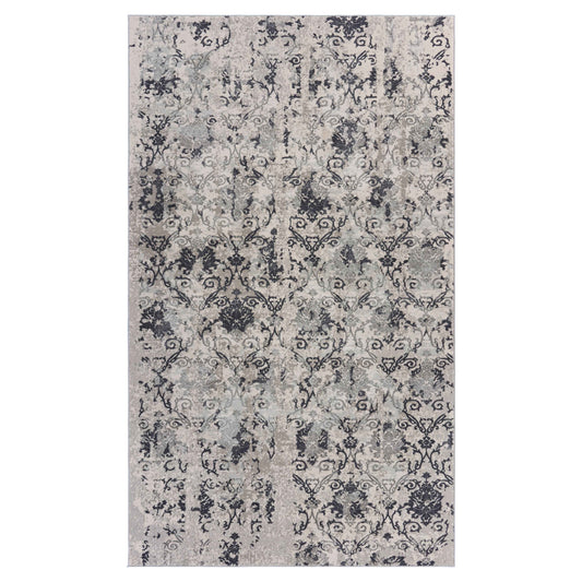 Neutral Distressed Damask Contemporary Area Rug - Silo view