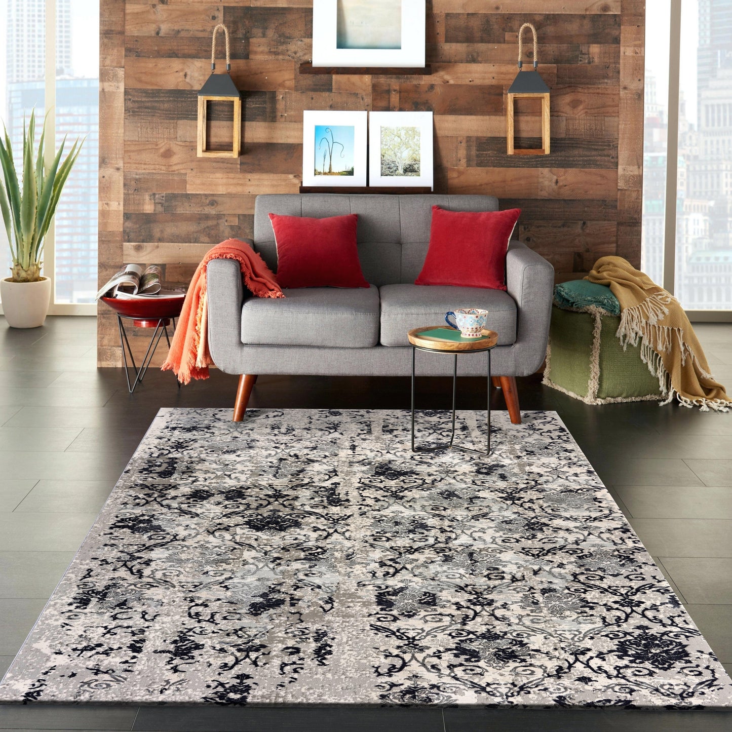 Imagine-81512 Modern Power-Loomed Cream/Gray Cotton Indoor Area Rug - LR Home