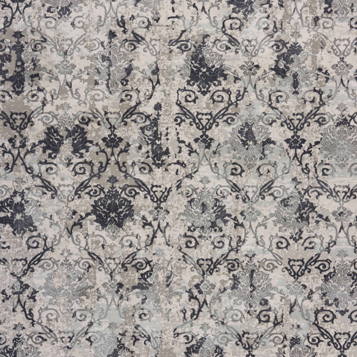 Neutral Distressed Damask Contemporary Area Rug - lifestyle view