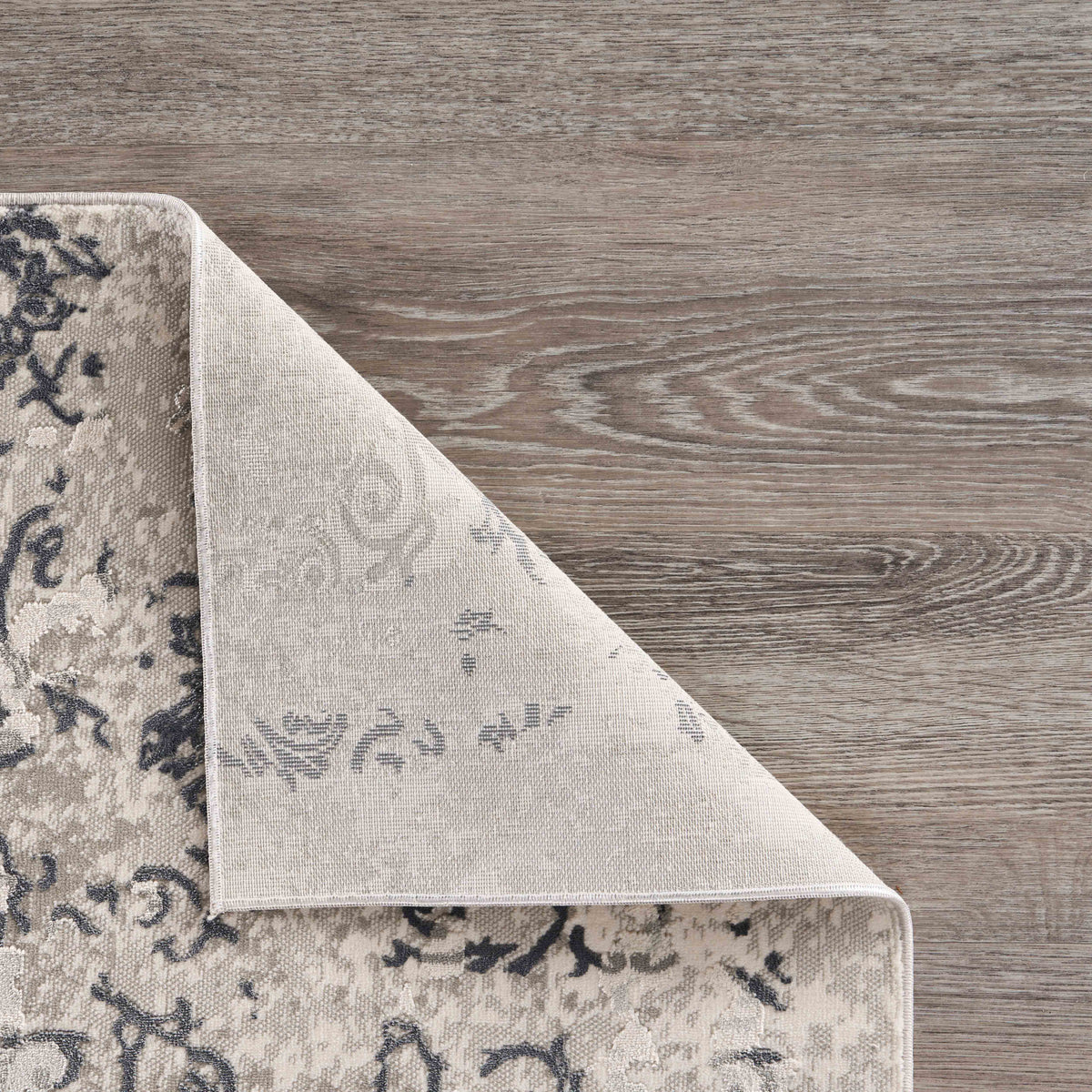 Neutral Distressed Damask Contemporary Area Rug - close-up detail