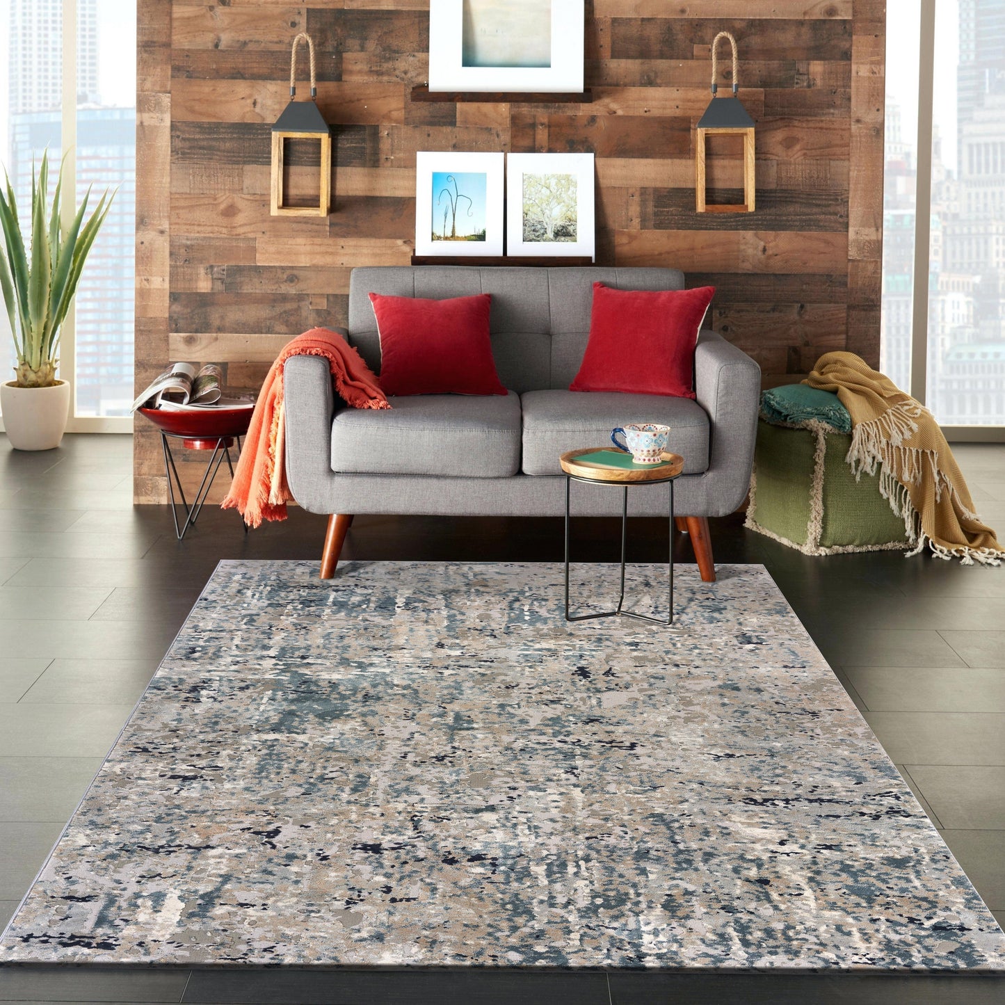 Imagine-81513 Modern Power-Loomed Gray/Blue Cotton Indoor Area Rug - LR Home