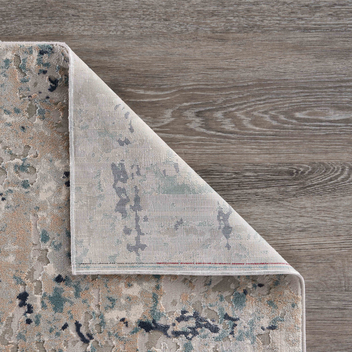 Neutral Distressed Abstract Contemporary Runner Rug - close-up detail