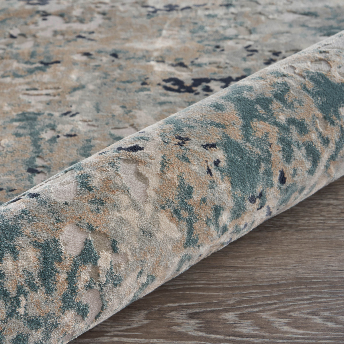 Neutral Distressed Abstract Contemporary Runner Rug - corner view