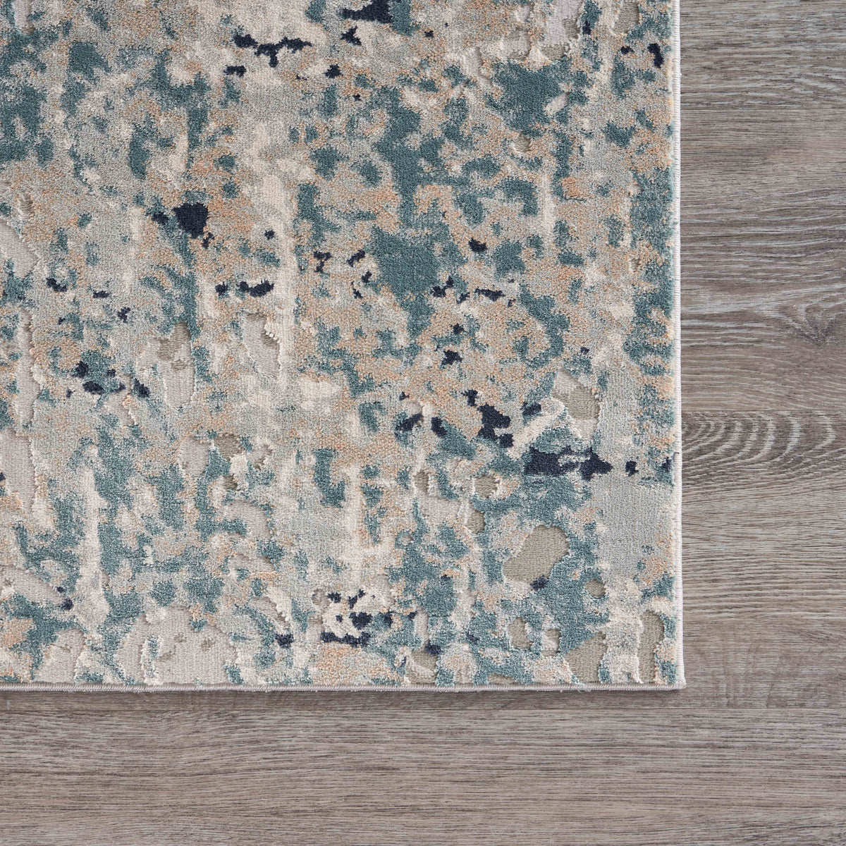 Neutral Distressed Abstract Contemporary Runner Rug - back view