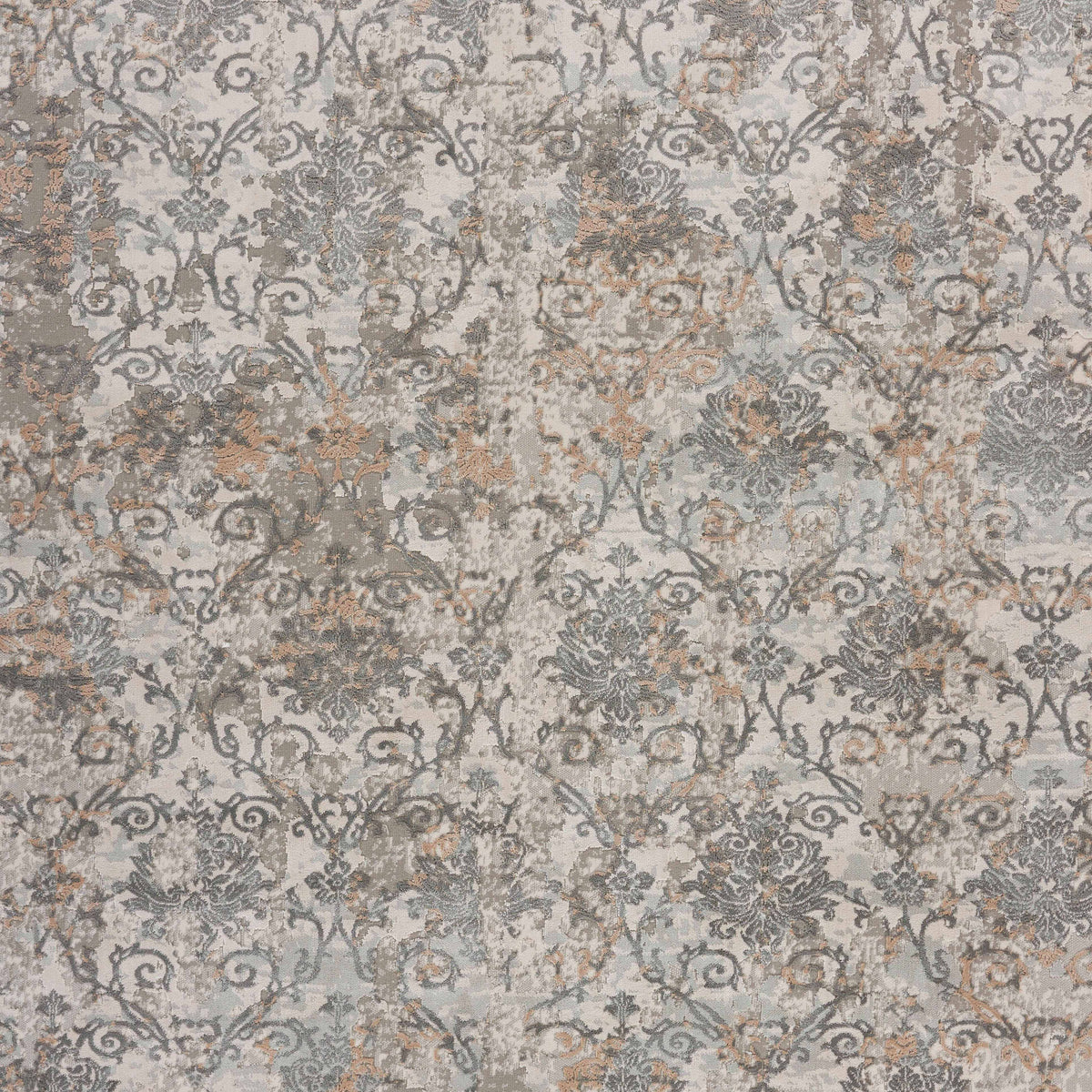 Neutral Distressed Floral Damask Contemporary Accent Rug - lifestyle view