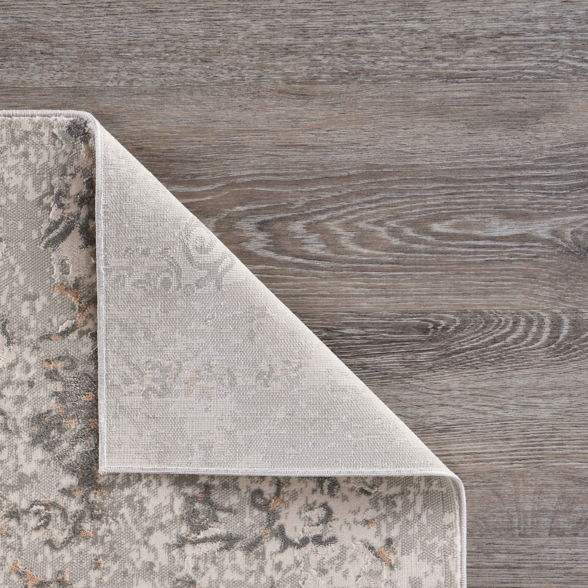 Neutral Distressed Floral Damask Contemporary Accent Rug - close-up detail