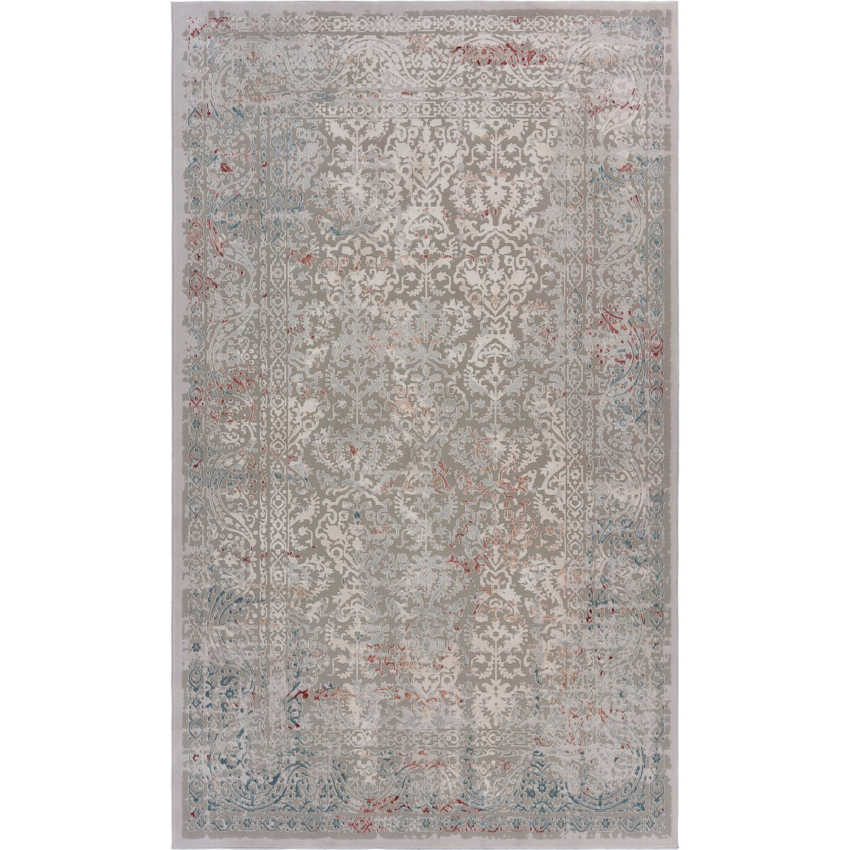 Neutral Distressed Contemporary Oriental Area Rug - Silo view