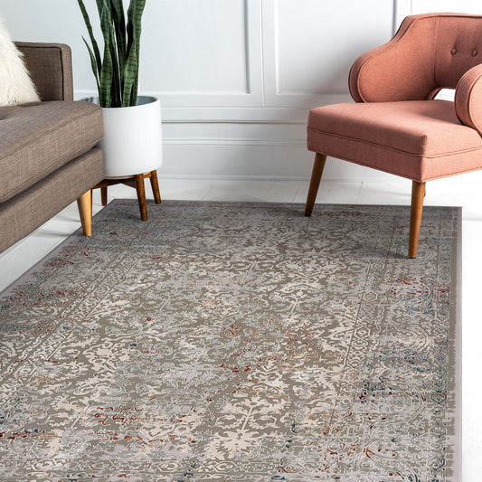 Imagine-81515 Modern Power-Loomed Gray/Ivory/Slate Blue/Wine Red Cotton Indoor Area Rug - LR Home