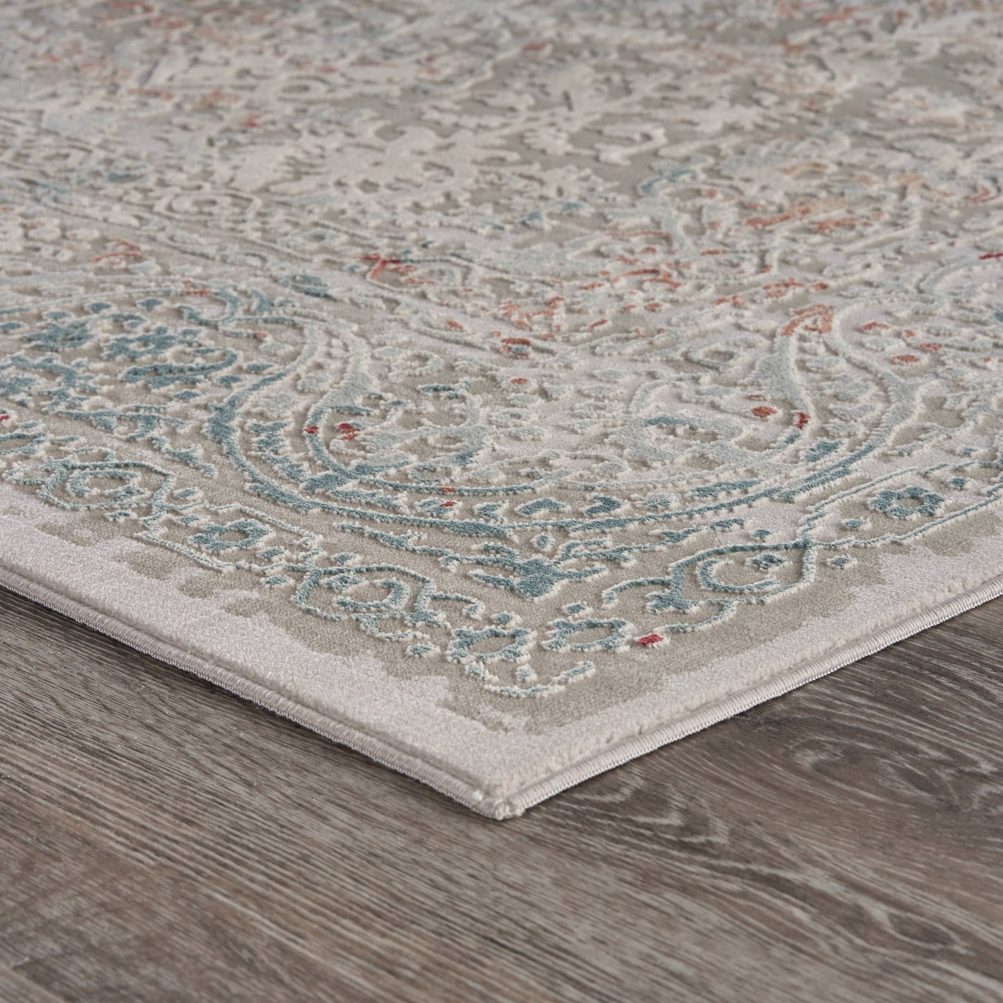 Imagine-81515 Modern Power-Loomed Gray/Ivory/Slate Blue/Wine Red Cotton Indoor Area Rug - LR Home