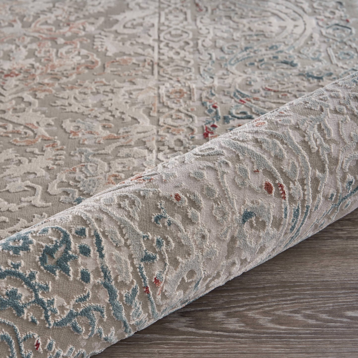 Imagine-81515 Modern Power-Loomed Gray/Ivory/Slate Blue/Wine Red Cotton Indoor Area Rug - LR Home