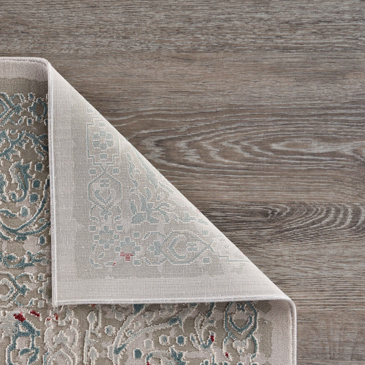 Neutral Distressed Contemporary Oriental Area Rug - close-up detail