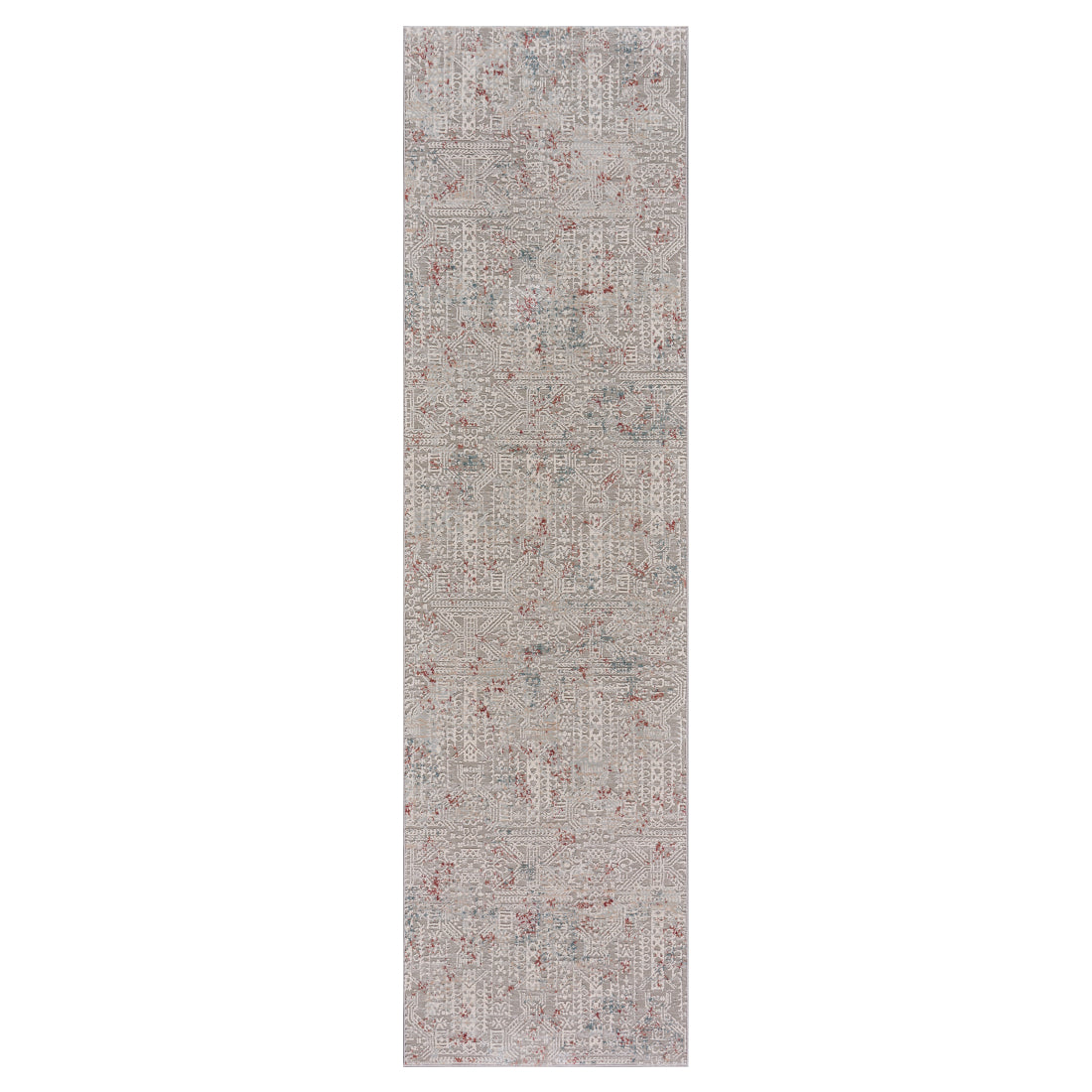 Neutral Distressed Geometric Contemporary Runner Rug - Silo view