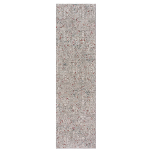 Neutral Distressed Geometric Contemporary Runner Rug - Silo view