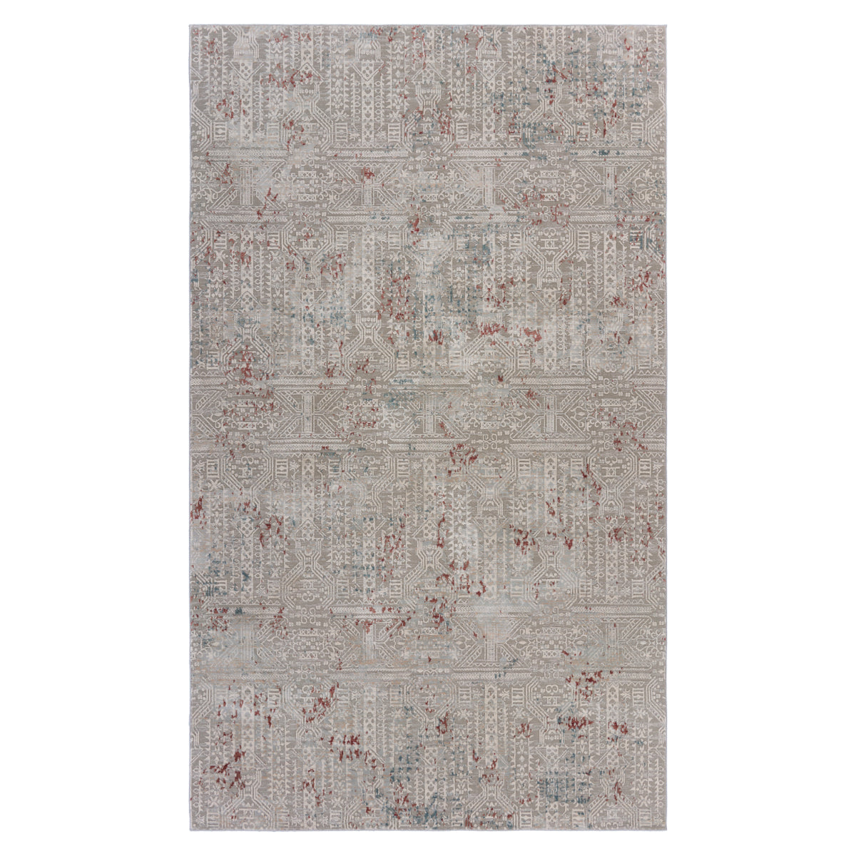 Imagine-81516 Modern Power-Loomed Gray/Ivory/Slate Blue/Wine Red Cotton Indoor Area Rug - LR Home