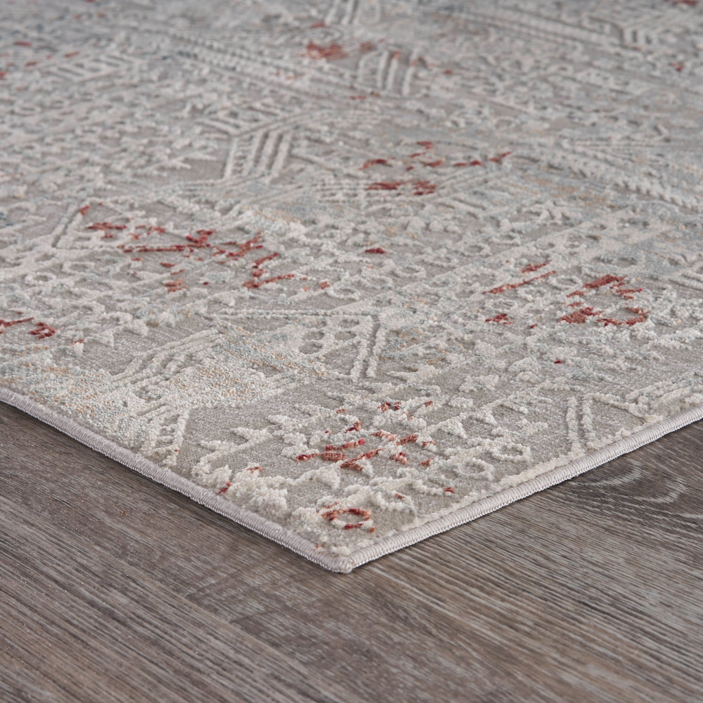 Imagine-81516 Modern Power-Loomed Gray/Ivory/Slate Blue/Wine Red Cotton Indoor Area Rug - LR Home