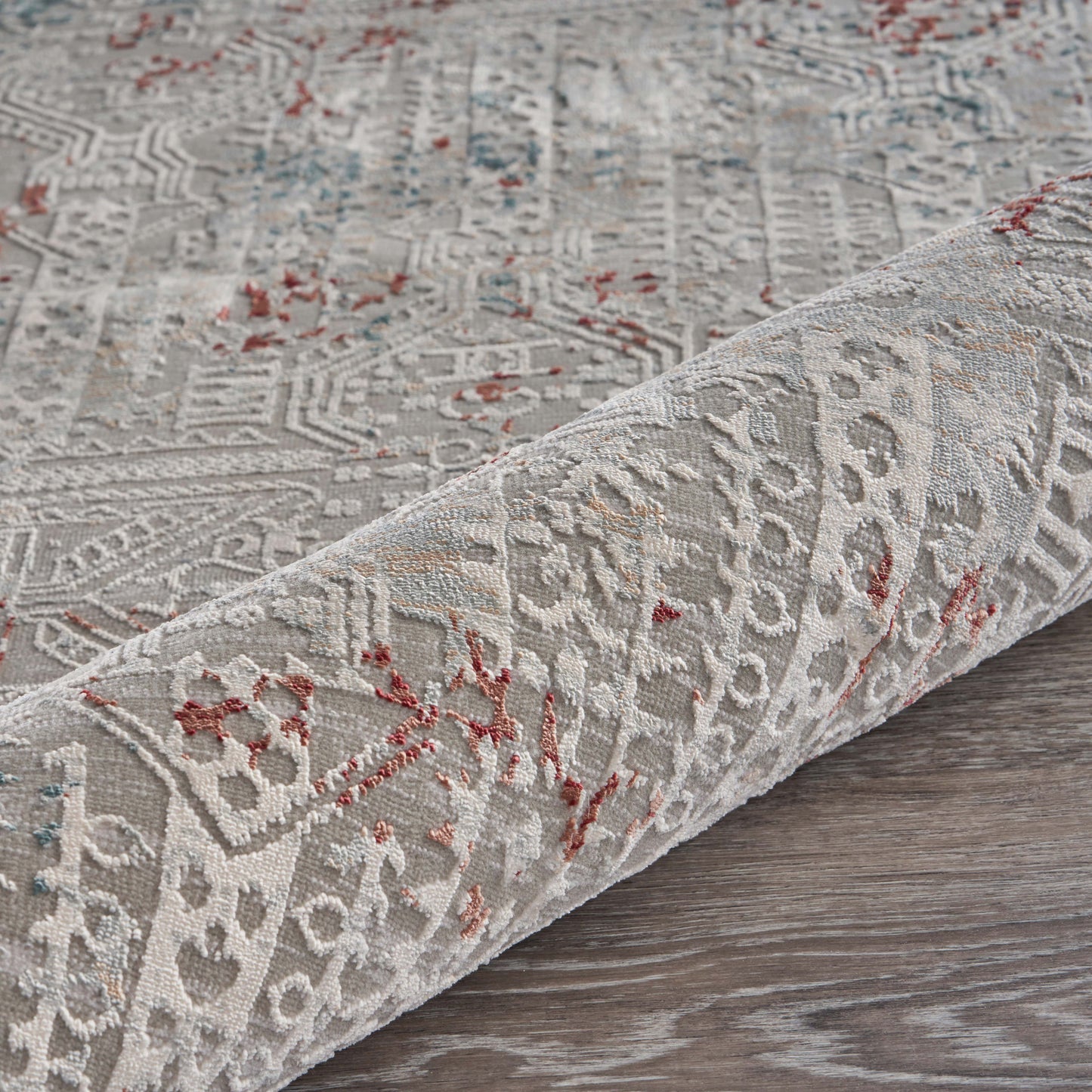 Imagine-81516 Modern Power-Loomed Gray/Ivory/Slate Blue/Wine Red Cotton Indoor Area Rug - LR Home