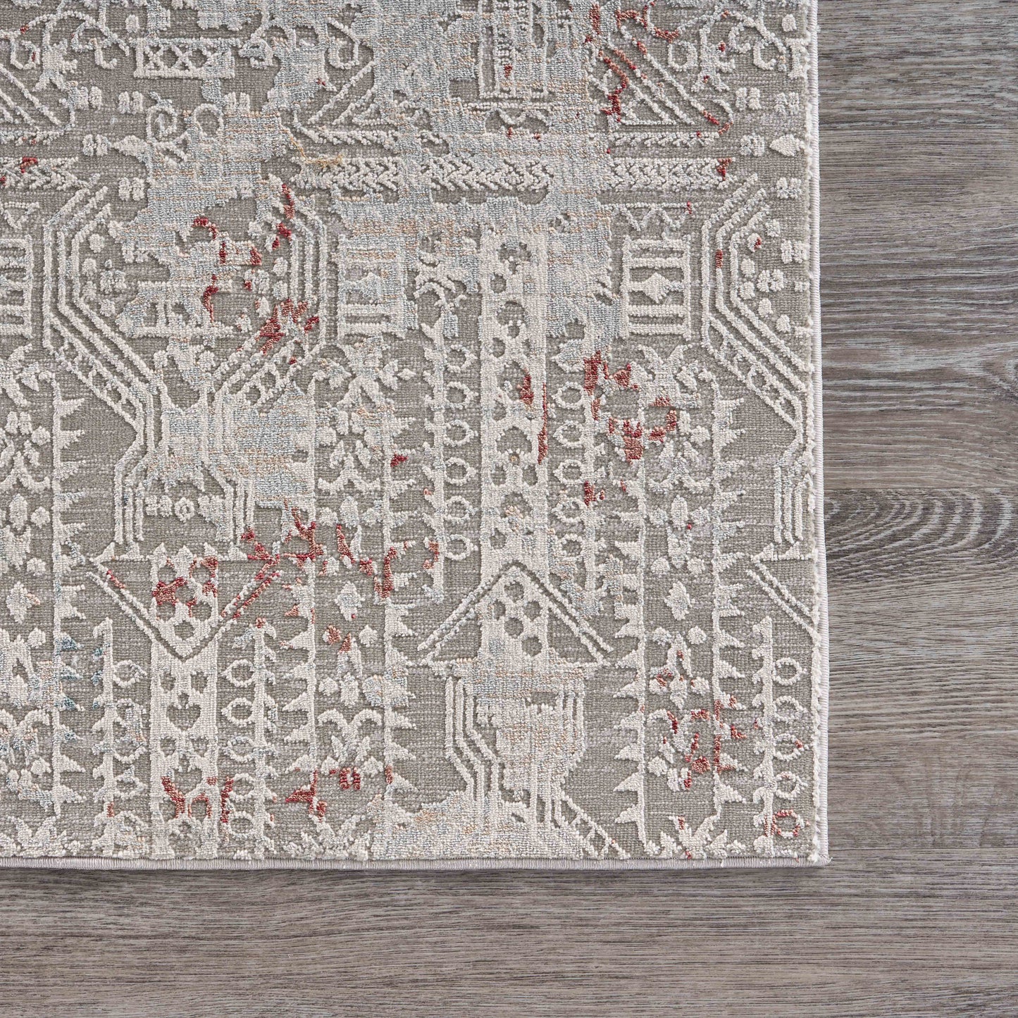 Imagine-81516 Modern Power-Loomed Gray/Ivory/Slate Blue/Wine Red Cotton Indoor Area Rug - LR Home