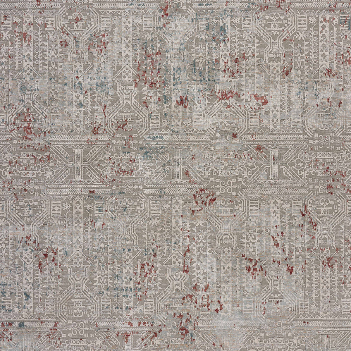 Neutral Distressed Geometric Contemporary Runner Rug - lifestyle view