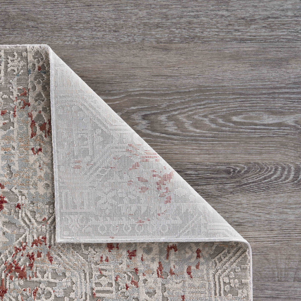 Neutral Distressed Geometric Contemporary Runner Rug - close-up detail