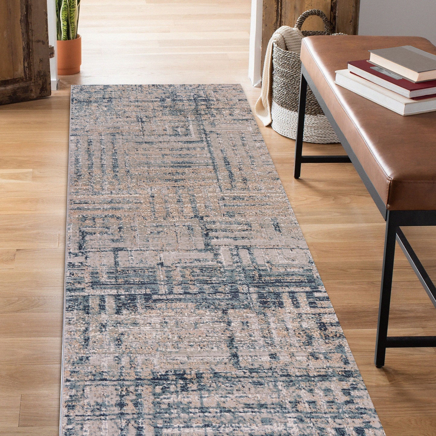 Imagine-81517 Modern Power-Loomed Blue/Beige Cotton Indoor Area Rug - LR Home