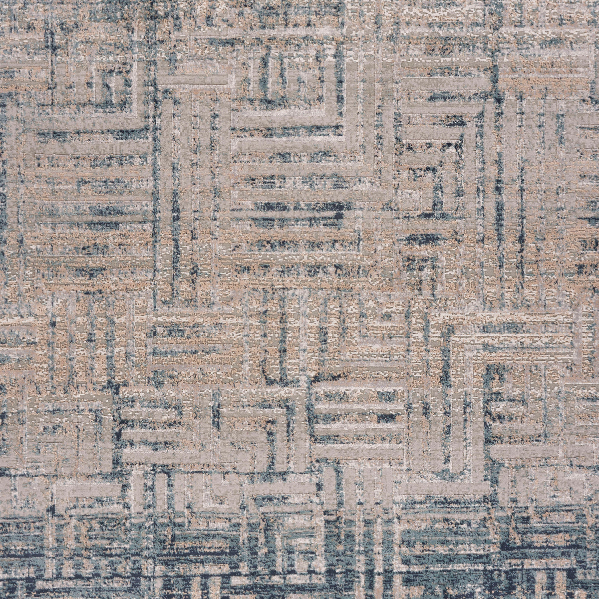 Neutral Distressed Geometric Wave Contemporary Accent Rug - lifestyle view