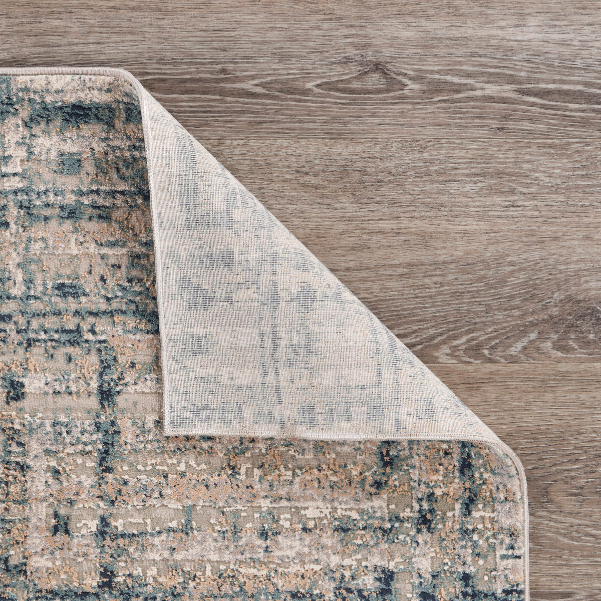 Neutral Distressed Geometric Wave Contemporary Accent Rug - close-up detail