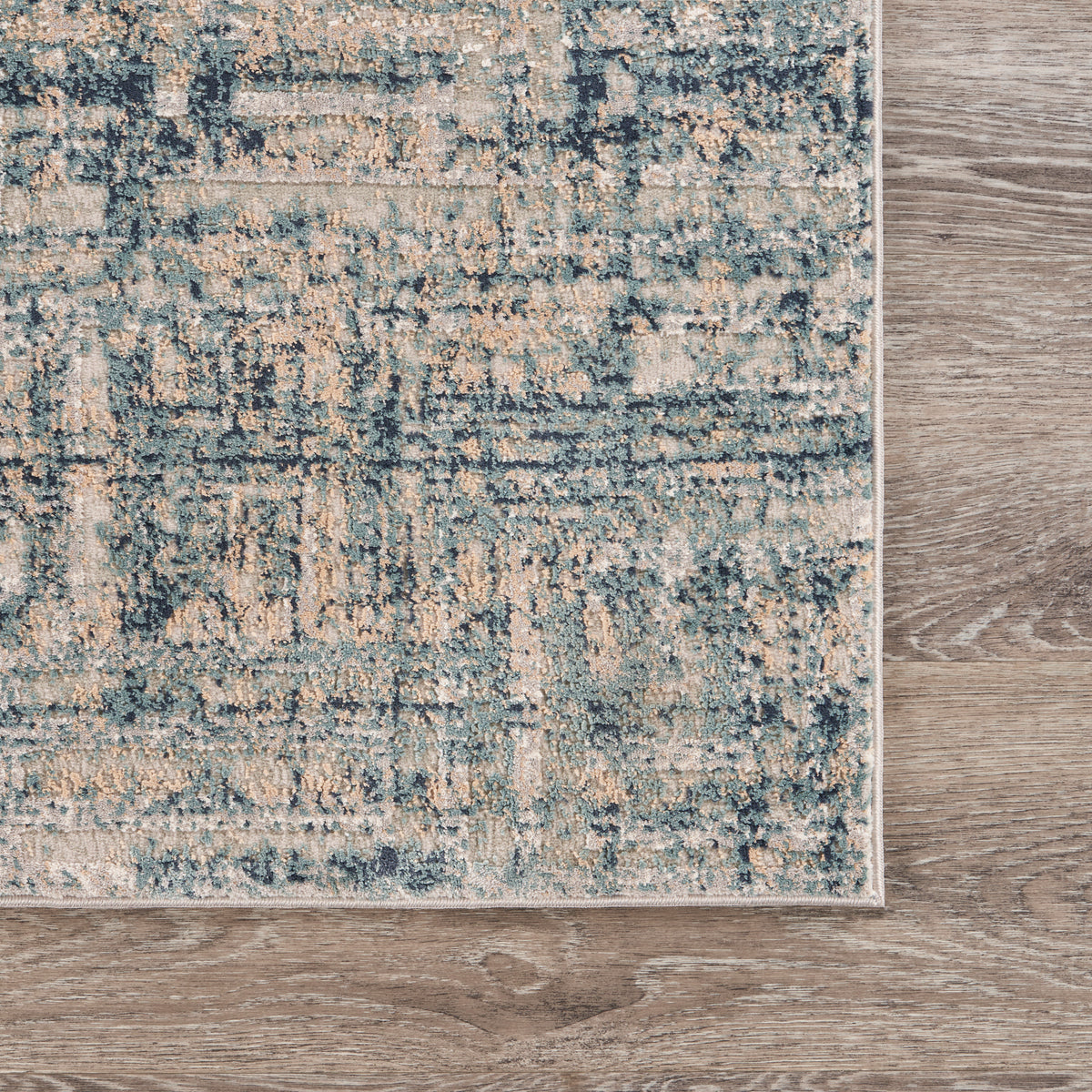 Neutral Distressed Geometric Wave Contemporary Accent Rug - back view