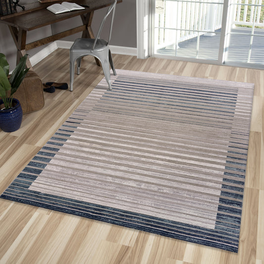 Imagine-81518 Modern Power-Loomed Cream/Blue/Ivory Cotton Indoor Area Rug - LR Home