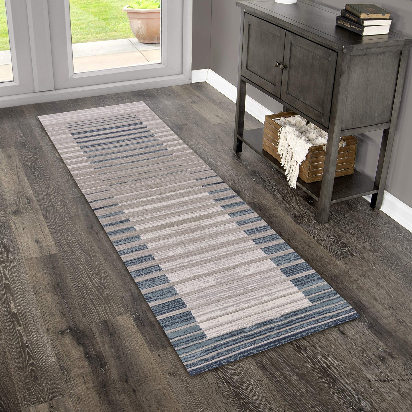 Imagine-81518 Modern Power-Loomed Cream/Blue/Ivory Cotton Indoor Area Rug - LR Home