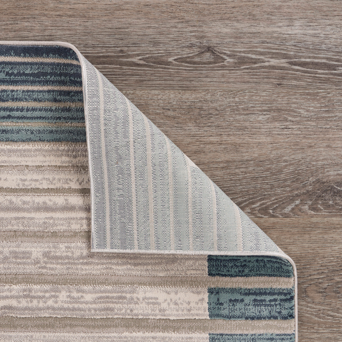 Neutral Inversed Ocean Striped Contemporary Accent Rug - close-up detail