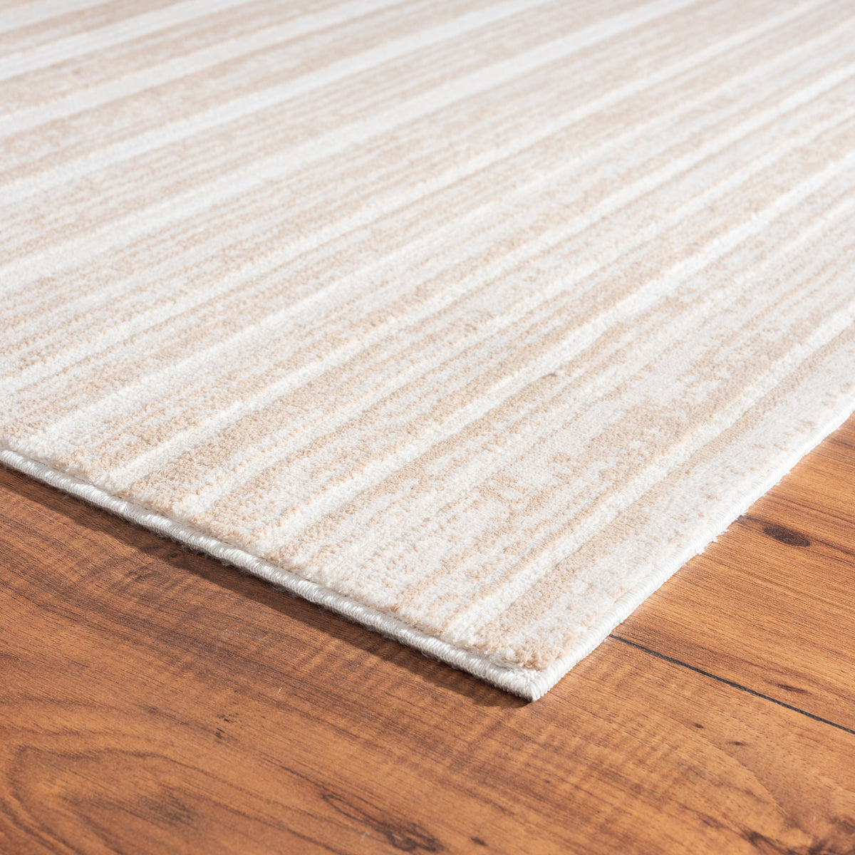 Neutral Distressed Striped Sandy Shores Contemporary Runner Rug - side angle view